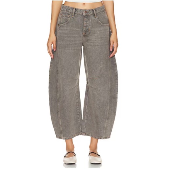 Free People Denim - Free People Barrel Jean Womens SZ 28 Gray Lucky You Mid Rise Button Fly Cropped